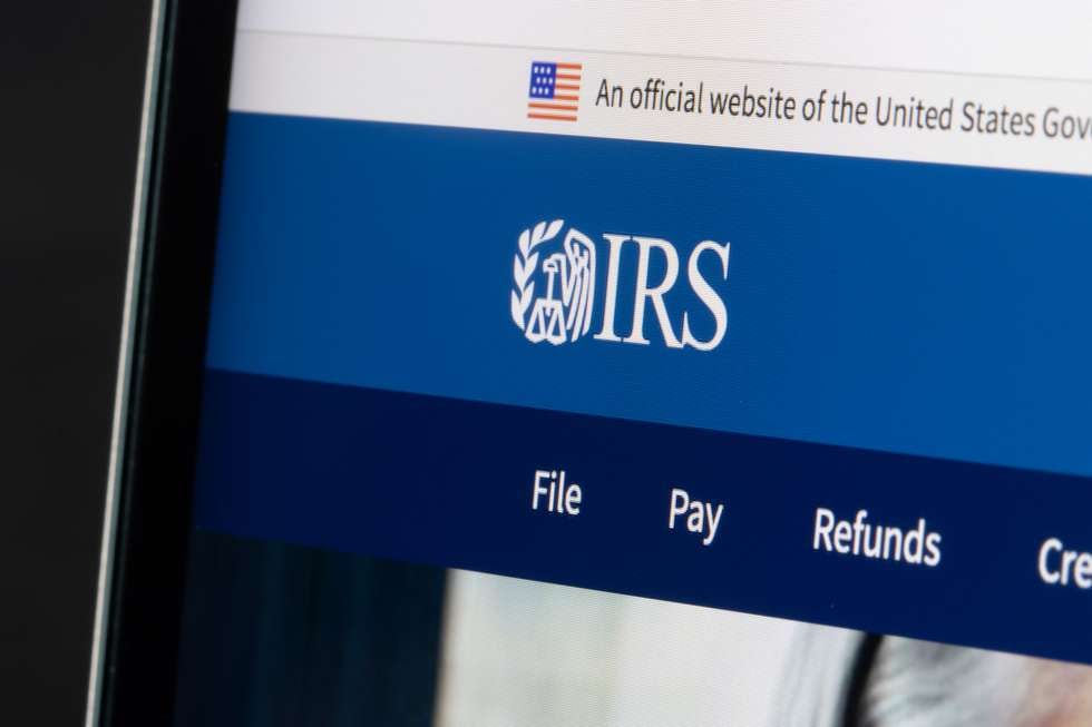 The IRS website on a computer screen.